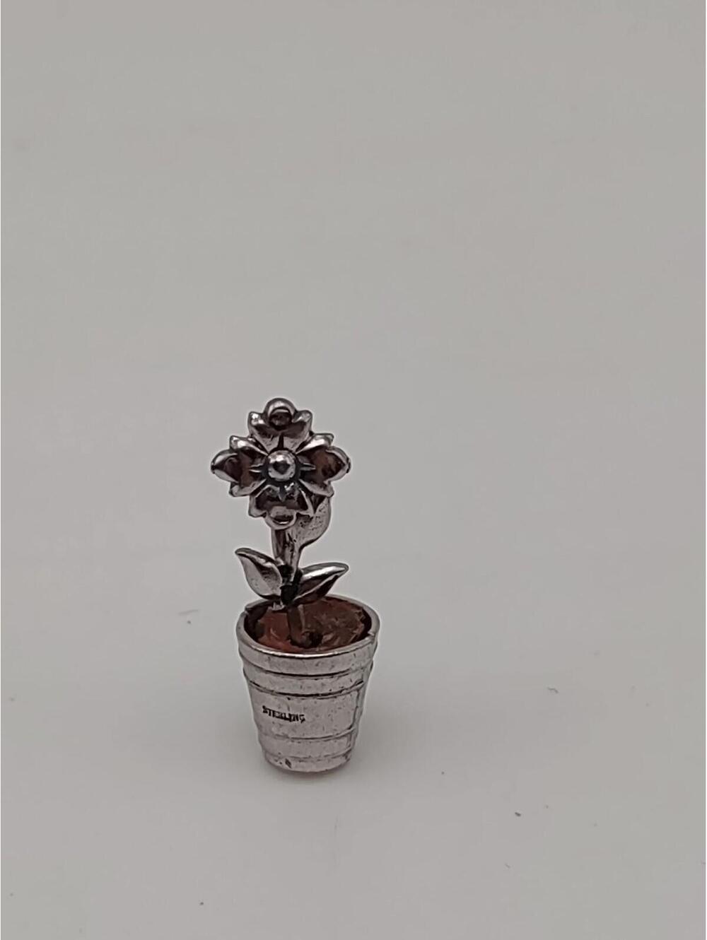 Sterling Silver Potted Flower Charm 925 Side Mount